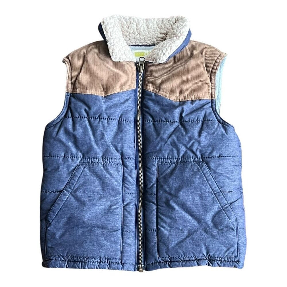 CRAZY 8 Puffer Vest Blue & Tan Fleece Lined Toddler Unisex Size 5T